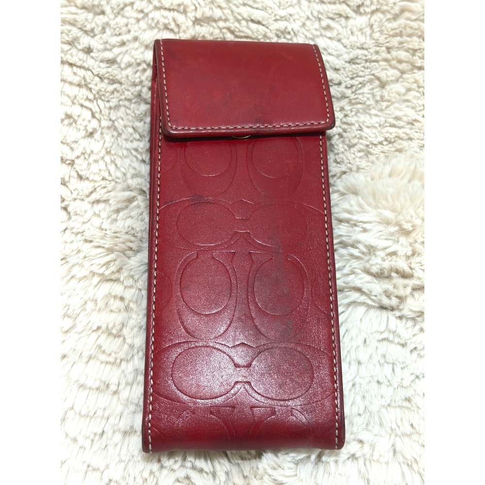 VINTAGE Coach Red Signature Embossed Leather Eyeglass Case Sunglasses Pouch Y2K